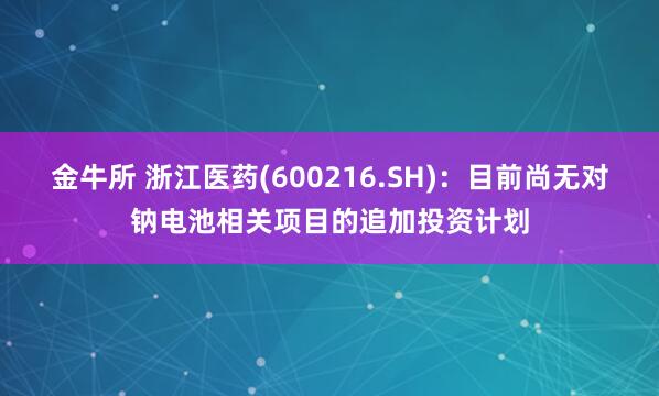 金牛所 浙江医药(600216.SH)：目前尚无对钠电池相关项目的追加投资计划